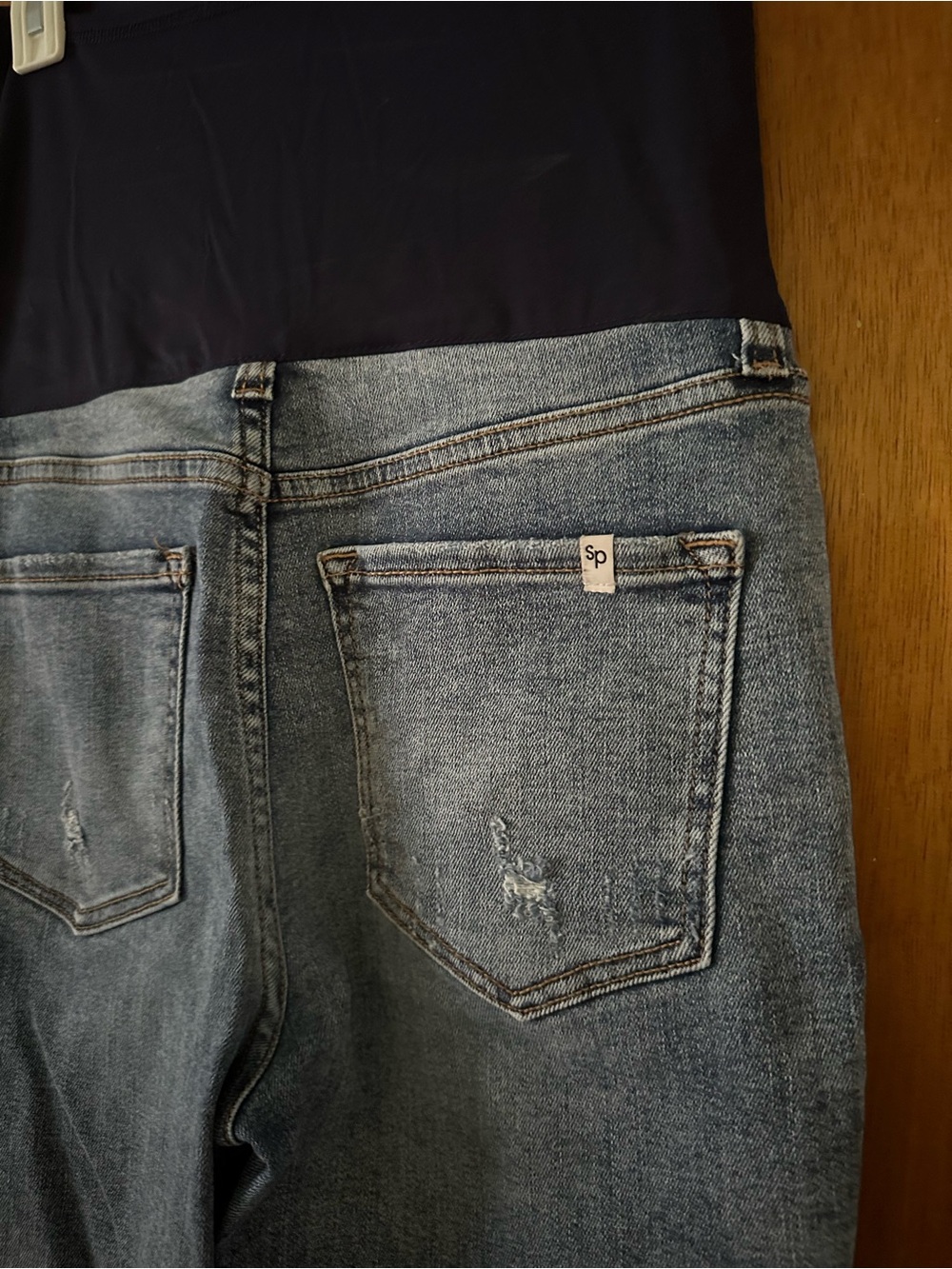 Maternity High-Waist Denim Jeans with Navy Blue Support Panel - Picture 3 of 5
